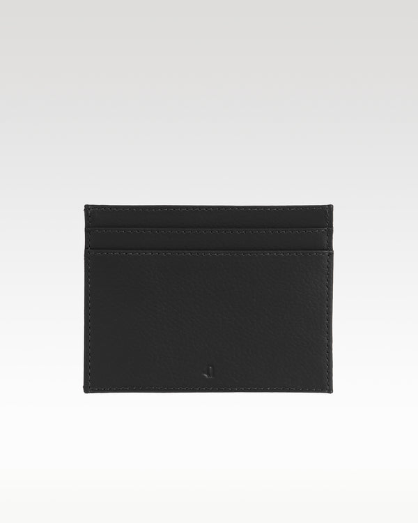 Keeper Card Case in black – front view, slim plant leather card holder
