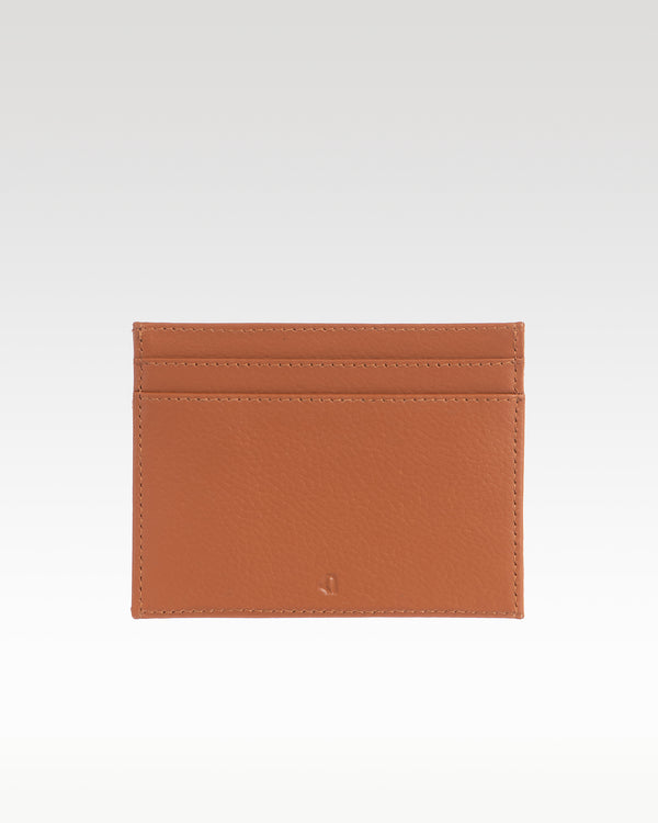 Keeper Card Case in brown – front view, slim plant leather card holder
