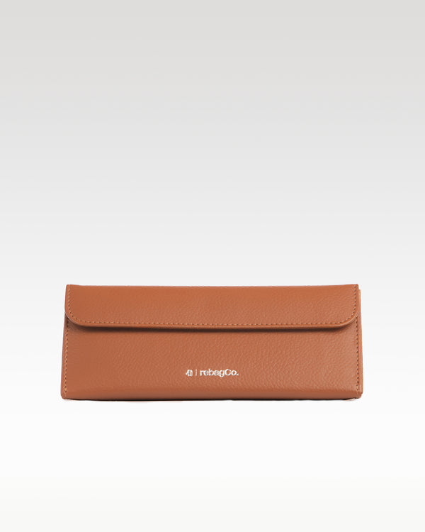 Vault Eyewear Case in brown – front view, plant leather glasses case