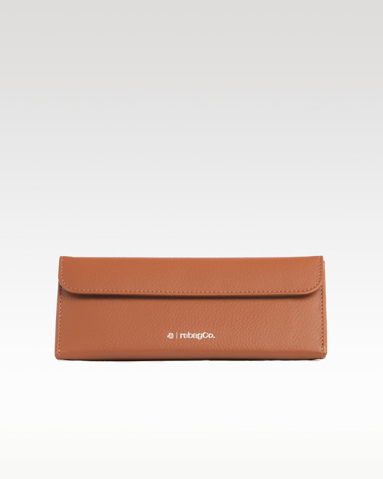 Vault Eyewear Case in brown – front view, plant leather glasses case