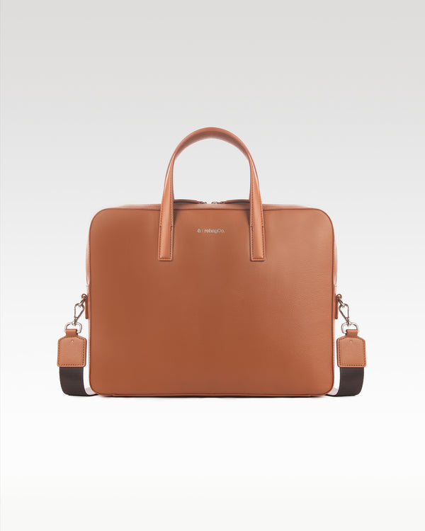 Transit Briefcase in brown – front view, slim plant leather