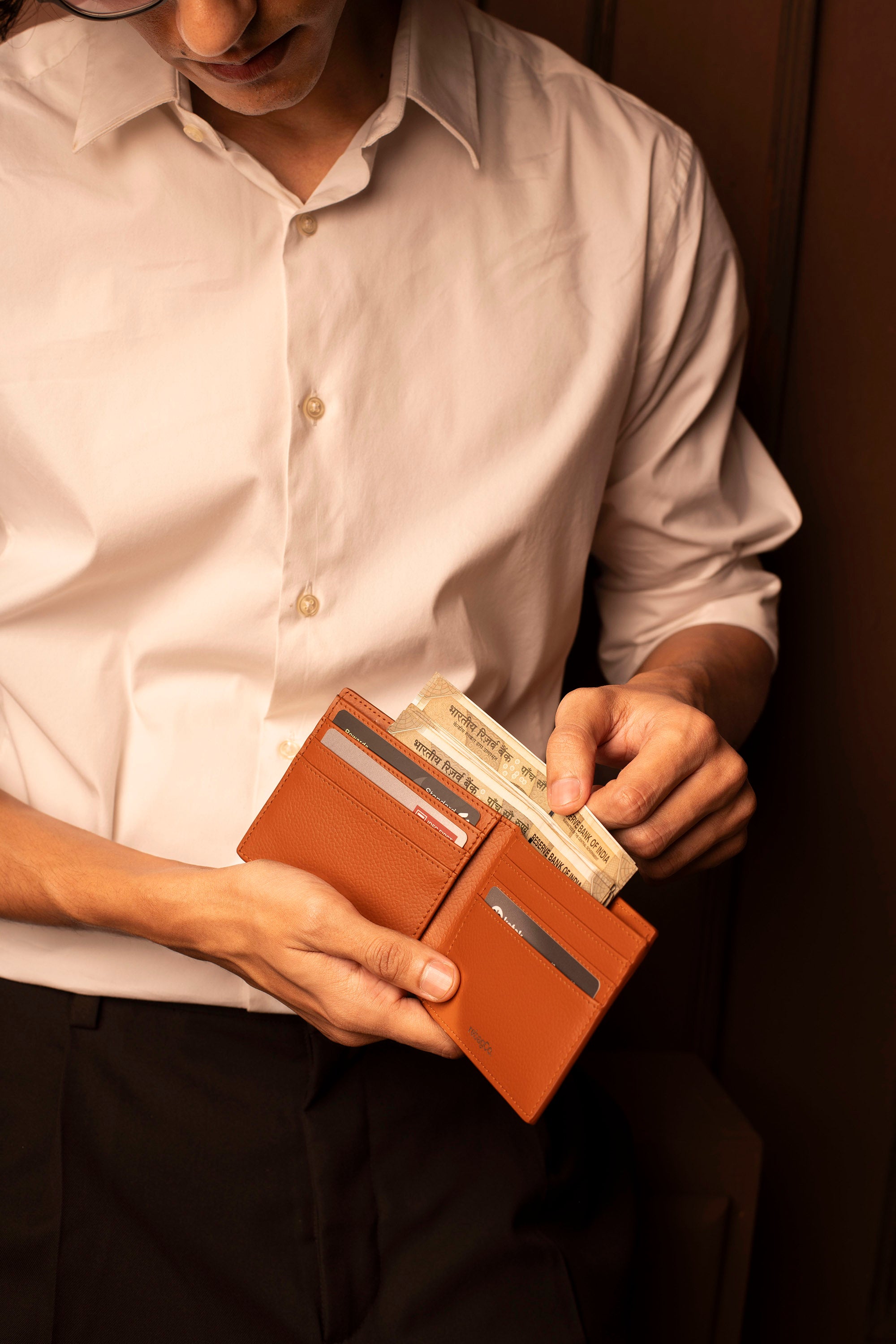 RebagCo Classic Fold Wallet brown – lifestyle flat lay