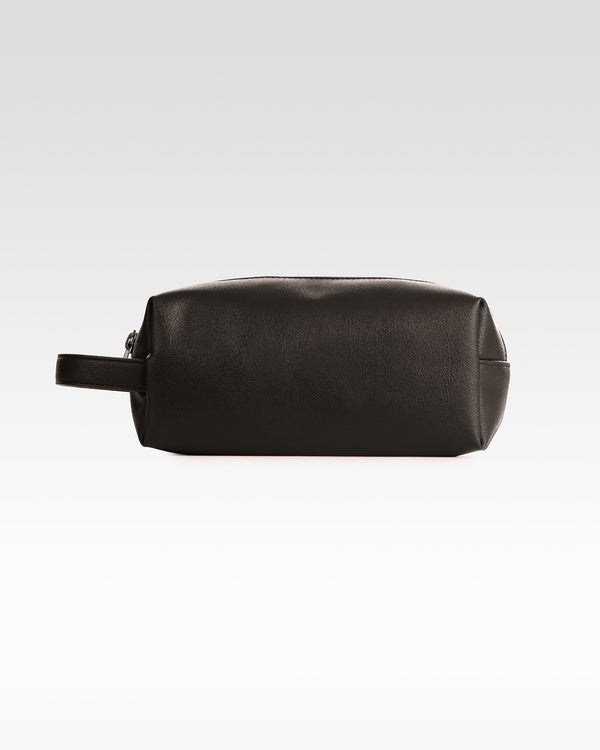Utility Case in black – front view, plant leather travel pouch